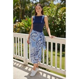 OGL Top Size S NEW Boat Neck Ruched Elastic Open Back Brami Tank Navy Blue